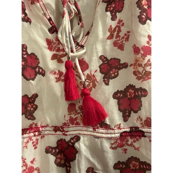 Free People Camella Mini Dress M Ivory and Pink Floral Bohemian 3/4 Sleeve - Picture 15 of 16